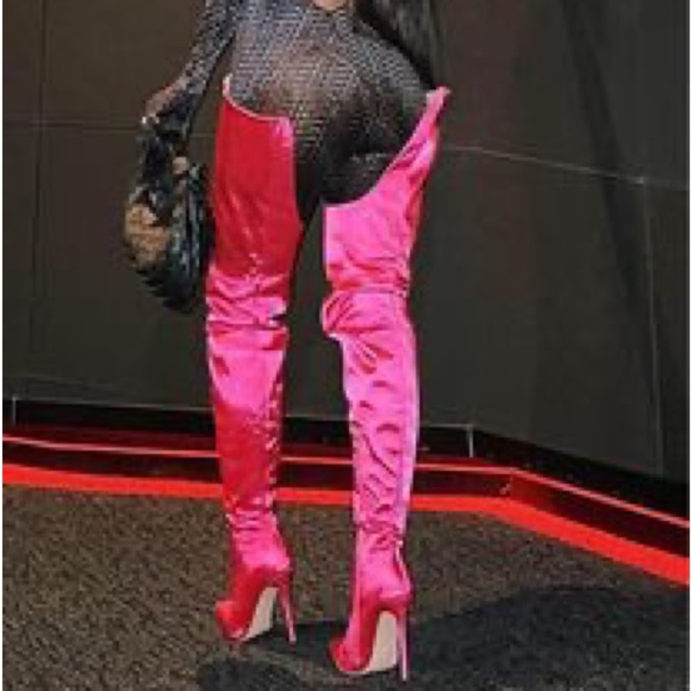 Fashion nova thigh high hot pink boots!